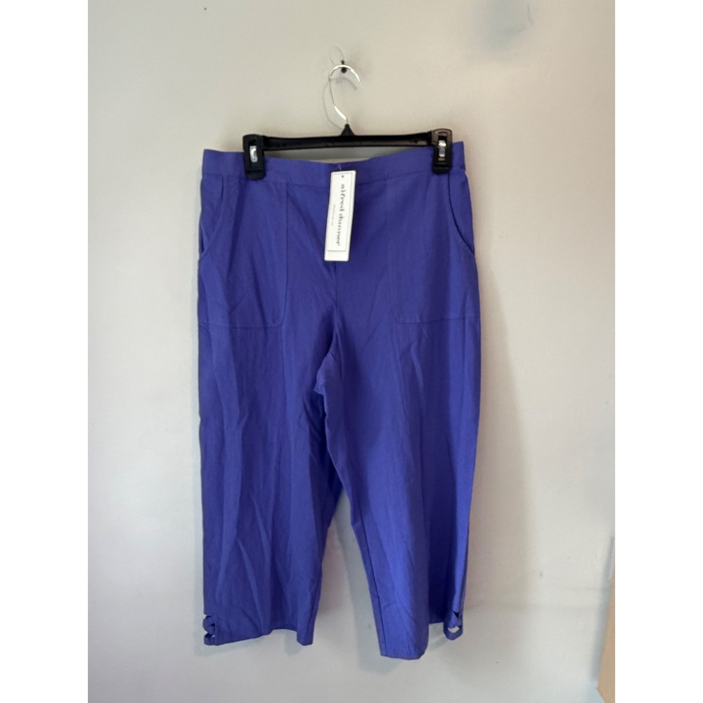 Alfred Dunner Tropic Zone Purple Cotton Capri Pants Size 10 NWT Lattice Hem